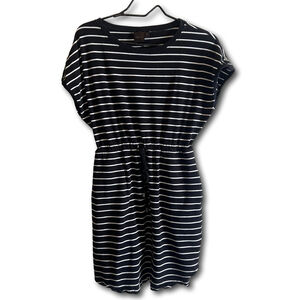 Rafaella Womens Short Sleeve Drawstring Waist Dress M Black Pockets Comfort